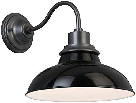 Design House 588566-GBG Hamilton Industrial Farmhouse 1-Light Indoor/Outdoor Wall Mount 12-Inch Light with Metal Shade for Porch Entryway Kitchen, Gloss Black and Galvanized - Image 3