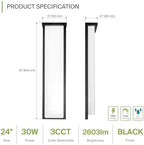 ASD LED 24" Outdoor Wall Light, Front Door House Sconce | 3CCT, Dimmable, Waterproof, ETL Listed | 30W 2600LM 3000-5000K 100-277V | Exterior Patio Lighting Fixture, Porch Lamp | Black, 4 Pack - Image 2