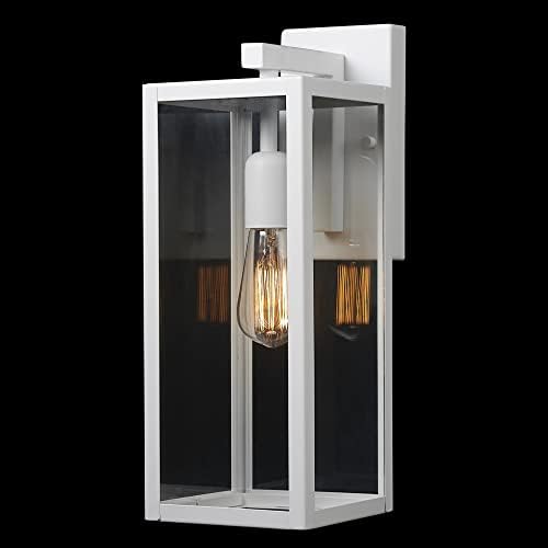 Globe Electric 44836 Bowery 1-Light Outdoor Indoor Wall Sconce, Matte White, Clear Glass Shade - Image 3