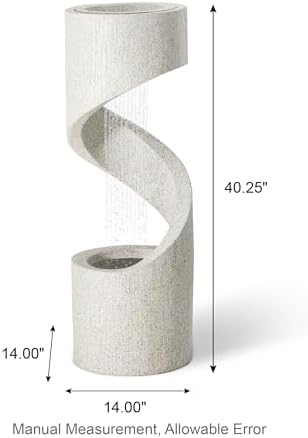 Glitzhome Outdoor Water Fountain, 40.25" H Modern Faux Terrazzo Spiral Shaped Outdoor Fountain with Pump and LED Lights, Polyresin Waterfall Fountain Water Feature for Garden, Patio, Porch Decor - Image 5