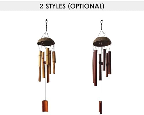 Coconut Shell Wind Chimes Outdoor for Garden Decoration Dark Colored 6 Tubes for Home(Khaki) - Image 5