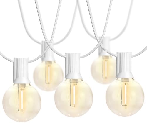 SUNTHIN White Outdoor String Lights, 48FT White Patio Lights with 25 G40 Shatterproof LED Bulbs(1 Spare), Waterproof Hanging Outside Lights for Porch, Deck, Garden, Pergola, Bistro by SUNTHIN