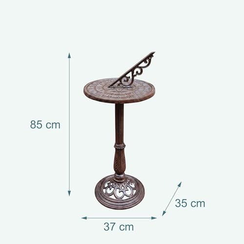 Relaxdays Sundial, Garden & Balcony, Cast Iron, Antique, Roman Numerals, Weatherproof, Garden Decoration, Brown - Image 4