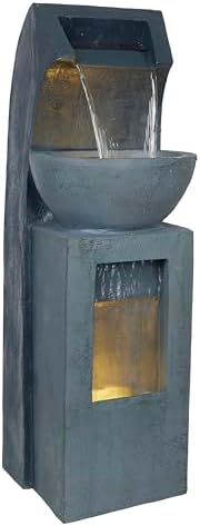 Alpine Corporation 41" Tall Outdoor Basin Waterfall Floor Fountain with LED Lights for Garden, Patio, Lawn and Backyard Decor, Gray - Image 2