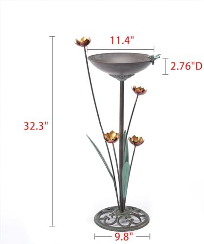 HOUYANG 32.3" H Cast Iron Pedestal Bird Bath, Metal Bird Baths for Outdoors - Image 2