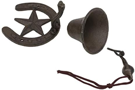 Ebros Gift Cast Iron Rustic Vintage Western Star Horseshoe Door Wall Dinner Yard Bell Outdoor Southwestern Farmhouse Cowboy Cowgirl Accent Bells - Image 3