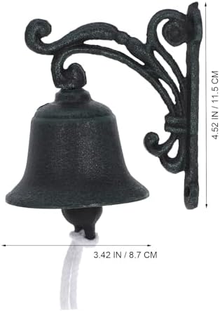 SUPVOX Rustic Green Hanging Bell 110x80x130mm Cast Iron Wall Doorbell Manually Shaking Decorative Pendant for Home Yard School Church Outdoor Indoor Use - Image 2