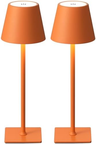 KDG 2 Pack Cordless Orange Table Lamps, Rechargeable Portable LED Desk Lamp by KDG