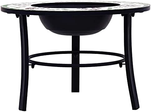 Mosaic Fire Pit Green Steel Fire Pit Bowl with Grid and Tabletop for Outdoor Heating and BBQ Use 26.8" Ceramic - Image 3