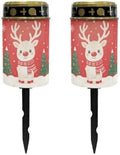 Poceacles Solar Lights Christmas Waterproof Grave Lights for Cemetery LED Flameless Candle Cemetery Solar Pillar Candles Outdoor Decor, Deer Christmas Tree Red Print, 2 Pack by Poceacles