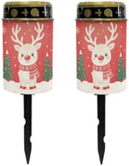 Poceacles Solar Lights Christmas Waterproof Grave Lights for Cemetery LED Flameless Candle Cemetery Solar Pillar Candles Outdoor Decor, Deer Christmas Tree Red Print, 2 Pack by Poceacles