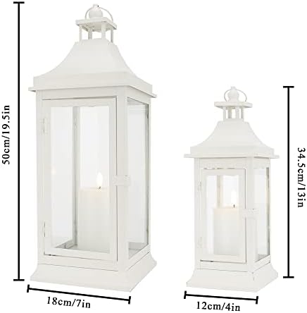 JHY DESIGN Set of 2 19.5''&13''Tall Vintage Candle Lanterns Outdoor Hanging Tower Lantern Metal Candle Holder for Garden Living Room Indoor Outdoor Parties Weddings Balcony Patio - Image 2