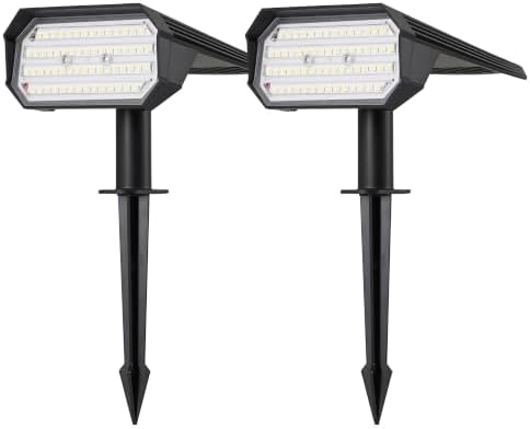 62 LED Solar Spotlights Outdoor Waterproof IP65, 3 Color 3000K/4500K/6500K & 2 Brightness, Auto-Brightness Adjustment, Solar Spot Lights Outdoor, Solar Garden Lights, 2000mAh Battery - 2 Pack by ZHWEUVE