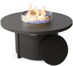 48" Round Propane Fire Pit Table with Lid, 40,000 BTU Outdoor Gas Fire Pits CSA Certified for Outside Steel Tabletop Fire Pit with Blue Glass Rock&Windshield Glass for for Patio, Balcony,Garden by Halmuz