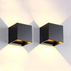 2 Pack Outdoor Sconces Wall Lights LED 20W Exterior/Interior Up and Down Lights IP65 Waterproof Modern Outdoor Lighting Fixtures Square Aluminum Wall Mount Light Black 3000K Warm Lights by MilleLucciole
