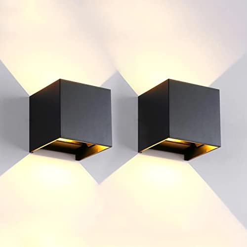 2 Pack Outdoor Sconces Wall Lights LED 20W Exterior/Interior Up and Down Lights IP65 Waterproof Modern Outdoor Lighting Fixtures Square Aluminum Wall Mount Light Black 3000K Warm Lights by MilleLucciole