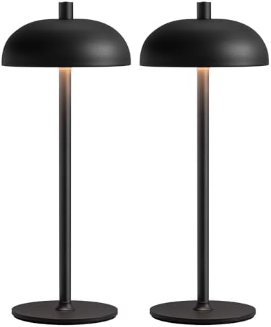 12" Cordless Table Lamps Set of 2, Black Modern Portable Desk Lamp by NEWSEE