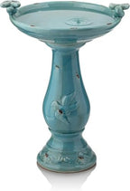 Alpine Corporation 25" Tall Outdoor Ceramic Antique Pedestal Birdbath with 2 Bird Figurines, Turquoise by Unknown
