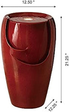Glitzhome 21.25" H Ceramic Vase Outdoor Water Fountain Tall Patio Garden Water Fountain with LED Light and Submersible Pump Yard Art Decor, Red - Image 4