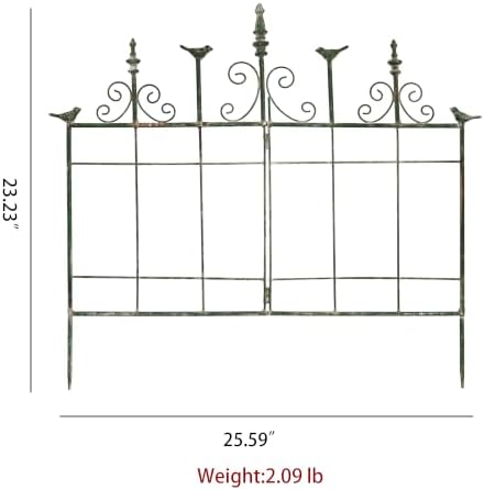 Vintage Metal Garden Fences 25.6" W x 23.2" H Rustic Distressed Green Decorative Fence Cast Iron Garden Edging Landscape Border Yard Stake Tall Picket Fence Outdoor Flower Bed Lawn Panels - Image 6