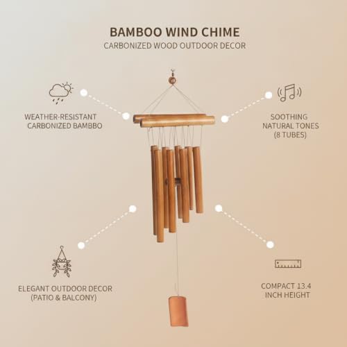 Carbonized Bamboo Wind Chime with 8 Tubes, Natural Wood Outdoor Decor for Garden, Patio, and Balcony - Image 4
