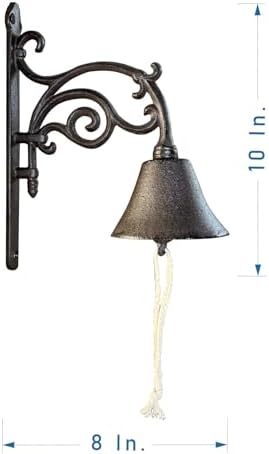 Vintage Cast Iron Dinner Bell with Wall Mount（10x8 inches） - Heavy Duty Rustproof Outdoor/Indoor Farmhouse Decor for Garden, Porch & Entryway, Loud Handbell for Classroom/Patio Signaling HC7090 - Image 3