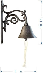 Vintage Cast Iron Dinner Bell with Wall Mount（10x8 inches） - Heavy Duty Rustproof Outdoor/Indoor Farmhouse Decor for Garden, Porch & Entryway, Loud Handbell for Classroom/Patio Signaling HC7090 - Image 3