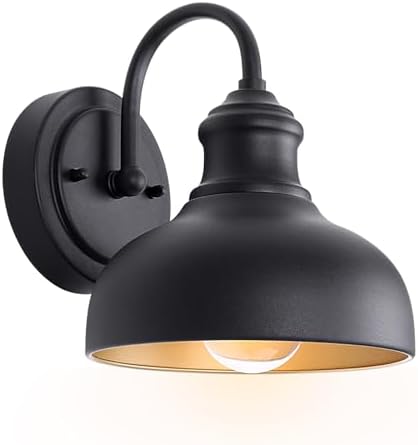 Black Outdoor Gooseneck Lighting for Barn 7 Inch Farmhouse Exterior Light Fixtures with Wall Mount, Small Porch Light with Brass Interior, Outside Gooseneck Wall Sconce for House Garage Patio by GOALPLUS