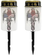 Poceacles Cross Solar Lights Outdoor Waterproof LED Flameless Candle Cemetery Solar Decorative Lights Walkway Lights Landscape Lighting for Outdoor Decor, Rose American Flag Wings Cross, Pack of 2 by Poceacles