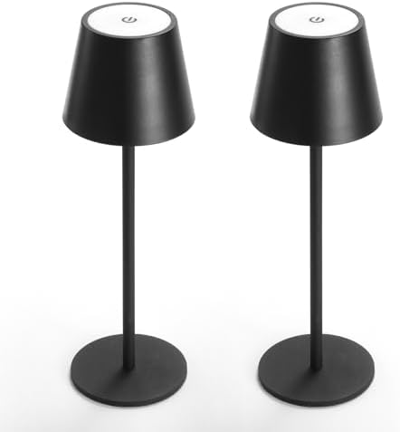 Maksone 2 Pack LED Cordless Table Lamp, 6600mWh Rechargeable Battery Desk Lamp, 3 Color Temperature Stepless Dimming Night Light, IP54 Waterproof Metal Outdoor Portable Lamp for Camping, Restaurant by Maksone