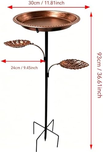 Bird Bath for Wild Birds, Outdoor Metal Standing Bowl with Feeders, Stake Design for Lawn and Flower Bed(Copper Color) - Image 2