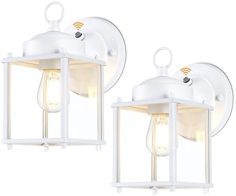 Outdoor Wall Light Fixture, Metal Glass, White, 2 Pack by KumtinSmart