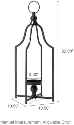 Glitzhome Modern Farmhouse Lantern Decor- Metal Candle Lanterns for Christmas- Decorative Lanterns for Home, Patio, Pathway, Garden, Yard Decor,Black Large Set of 2, GH20349 - Image 5