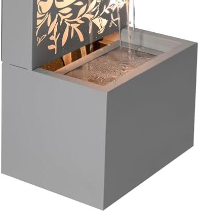 30.71" H Metal Leaf Cutout Outdoor Water Wall Fountain with LED Lights, Modern Waterfall Feature for Patio Garden Backyard Decor, Light Gray - Image 7
