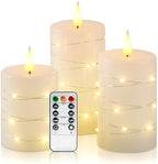 Amagic Real Wax Flameless Candles with Embedded String Lights 3 Pcs. White by AMAGIC