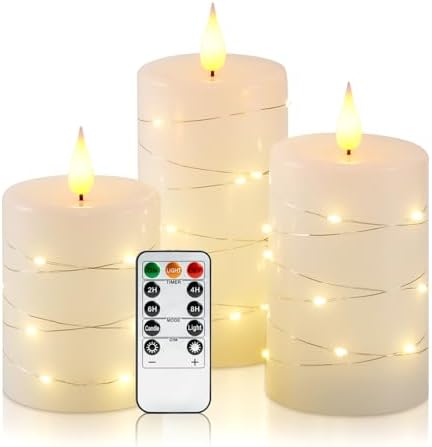 Amagic Real Wax Flameless Candles with Embedded String Lights 3 Pcs. White by AMAGIC