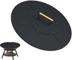 24" Wooden-Handle Fire Pit Lid for Pits up to 22", Round Metal Bonfire Pit Burner Pan Cover, Smokeless Fire Pit Cover for Fire Tables, All-Weather Resistance Outdoor Firepit Accessory by Ardier