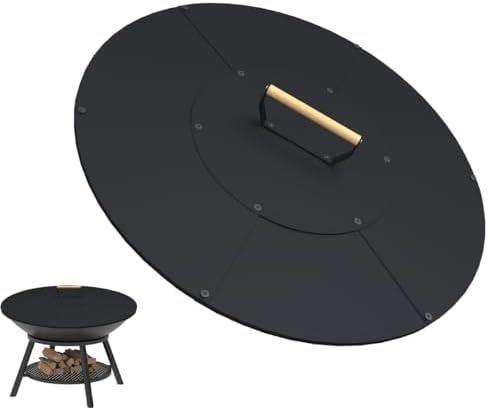 24" Wooden-Handle Fire Pit Lid for Pits up to 22", Round Metal Bonfire Pit Burner Pan Cover, Smokeless Fire Pit Cover for Fire Tables, All-Weather Resistance Outdoor Firepit Accessory by Ardier