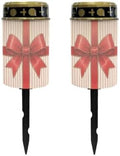 Poceacles Holiday Cemetery Candle Grave Lights Outdoor Waterproof Decoration Pathway Lights Garden Solar Candle for Christmas Holiday Party Decor, Red Bow Stripes, 2 Pack by Poceacles