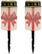 Poceacles Holiday Cemetery Candle Grave Lights Outdoor Waterproof Decoration Pathway Lights Garden Solar Candle for Christmas Holiday Party Decor, Red Bow Stripes, 2 Pack by Poceacles