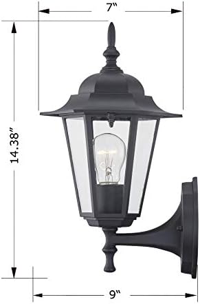 WISBEAM Outdoor Wall Lantern, Black Wall Sconce for House Porch Lighting Fixture, E26 Base 60W Max, Metal Housing Plus Glass, Wet Location Rated, ETL Qualified, Bulbs not Included - Image 4