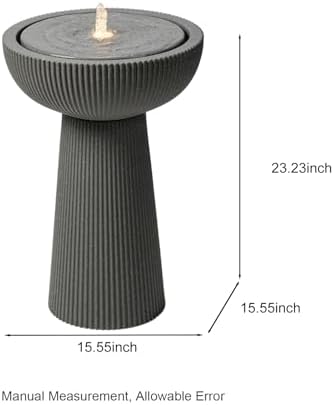 23.23" H Outdoor Water Fountain Made with Eco-Friendly Recyclable Materials, Polyethylene Bird Bath Bubbler Water Fountain Outdoor, Garden Decor with LED Light & Pump for Patio (Andesite) - Image 2
