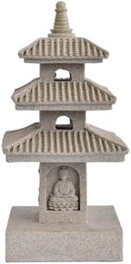 Pagoda Garden Statue, 10 Inch Weatherproof Solar Garden Decor, LED Light Zen Japanese Lantern for Backyard Balcony Patio Lawn Yard, Khaki, Décoration de Jardin - Image 2