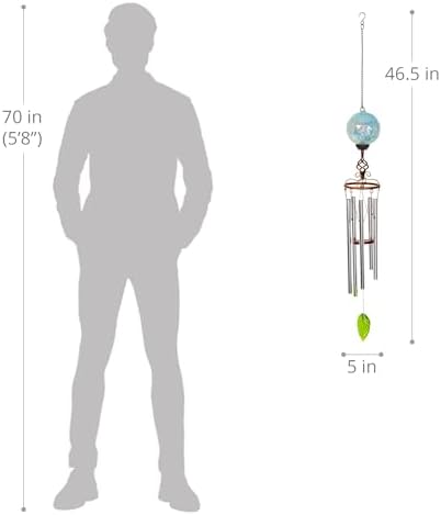 Wind Chimes, Solar LED Outdoor Garden Lighting, Light Biue Glass and Metal Wind Chime Lawn and Yard Decoration with Bronze Metal Finial, 5 x 46.5 Inch (Light Blue) - Image 3