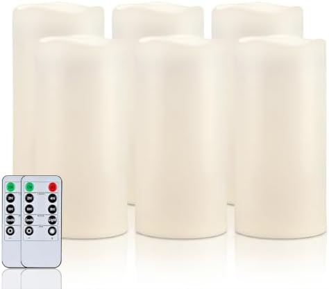 Homemory 4x8 Waterproof Flameless Candles, Remote Timer, White, Set of 6 by Homemory