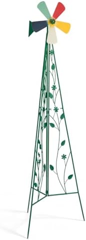 6FT Windmill for Yard Garden Decoration, Heavy Duty Outdoor Wind Mills, Large Metal Outdoor Windmill, Weather Resistant, with Weather Vanes, Green by EPOFIT