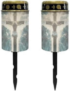 Poceacles Cross Solar Lights Set of 2 Outdoor Waterproof Cemetery Solar Outdoor Candle Grave Solar Decoration Solar Votive Candles Blessed Candles for Loss of Loves One, God Cross Light by Poceacles