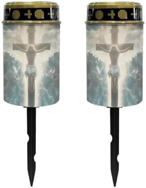 Poceacles Cross Solar Lights Set of 2 Outdoor Waterproof Cemetery Solar Outdoor Candle Grave Solar Decoration Solar Votive Candles Blessed Candles for Loss of Loves One, God Cross Light by Poceacles