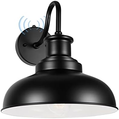 Dusk to Dawn Outdoor Barn Light Outdoor Wall Sconce Farmhouse Exterior Wall Mount Light Vintage Outside Wall Lighting Fixture Industrial Black White Lantern for Porch Garage Patio,1 Pack by Diyel