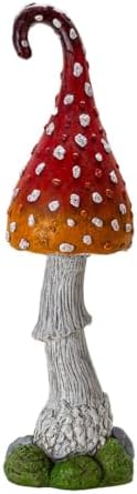 Pacific Giftware Whimsical Garden Toadstool Mushroom Statue with Red and Orange Curled Cap Resin Decor for Fairy Garden Landscaping or Outdoor Display 27.56" Tall - Image 2